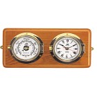 Klocka & barometer 3" mässing monterad på träplatta